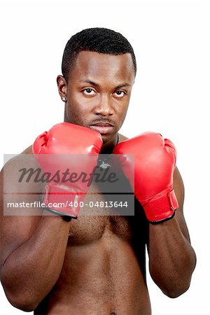 A black African American man athletic boxer with boxing gloves