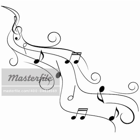 Music notes on swirling stave