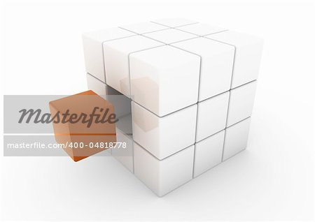 3d business cube orange isolated white background
