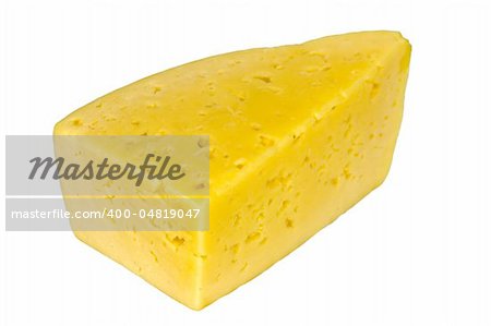 One piece of yellow Cheese isolated on white