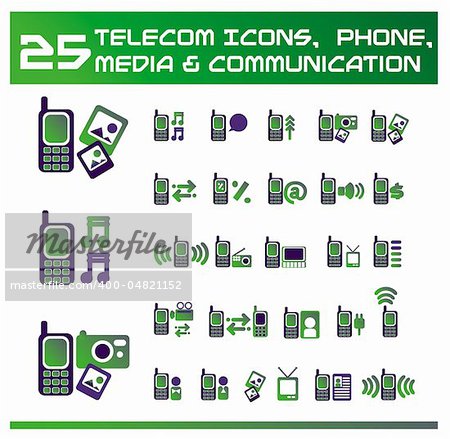Telecom, media and communication icons. vector Icons for Web Applications. Phone for  Business, Office, Internet, School and Education.