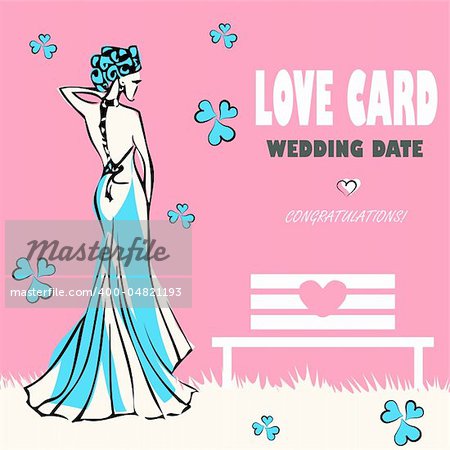Wedding card, love nature, congratulations logo. Vector weddings icons with tree, cake and couple