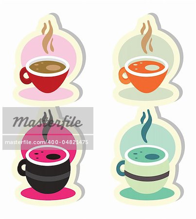 Coffee tea soup icons set stickers