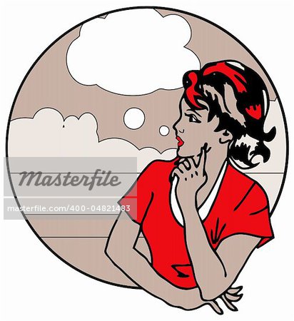 Cute Retro Gal Looking and think speak Popart Clipart