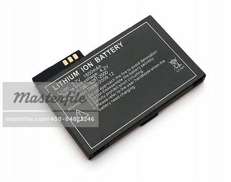 Lithium ion battery for electronic devices isolated on white