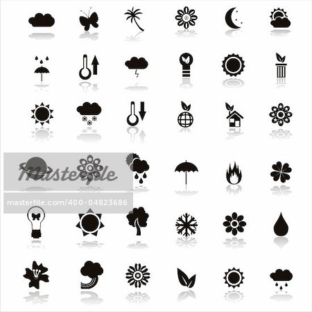 set of 24  black nature icons