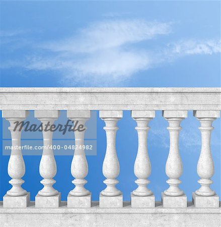 stone white  balustrade with pillar on sky background - the sky is a my photo