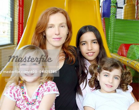 ethnic mixed family mother and daughters indian caucasian latin