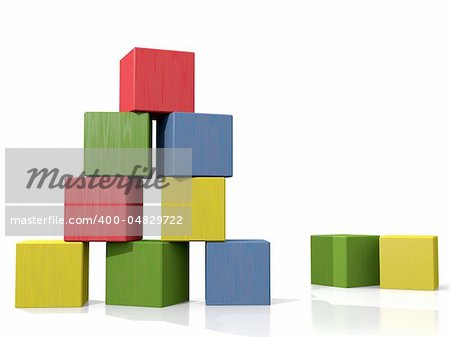 Lot of colorful wooden cubes on white