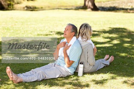 Couple after their streches in the park
