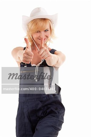 sexy cowgirl in a straw cowboy hat, on white  background