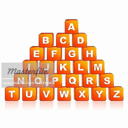 illustration of pyramid structure made of alphabet cube