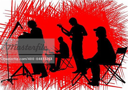 Vector drawing musical group in concert on stage