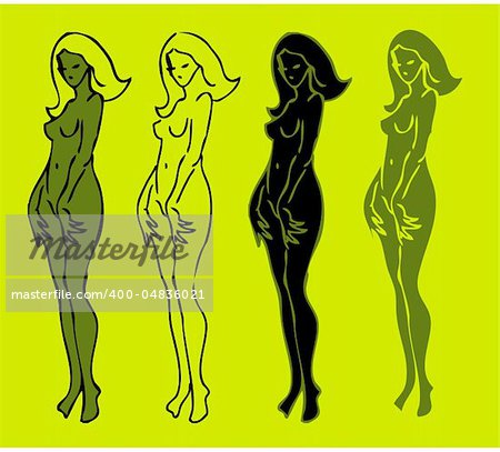 4 emblems variations of beautiful nude woman silhouette