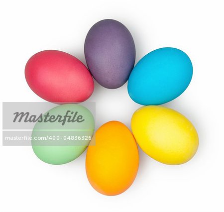 multi color eggs isolated on white