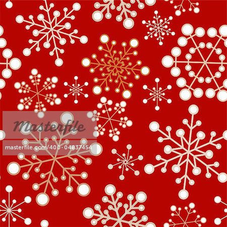 Red and golden christmas seamless pattern / texture with snowflakes