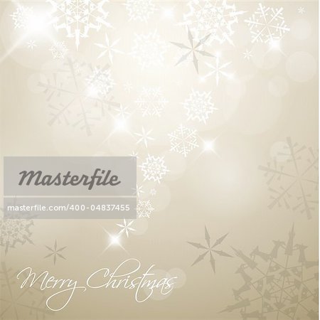 Golden Vector Christmas background with white snowflakes and place for your text