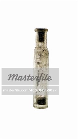 Very old and grungy drug vial; isolated on white ground