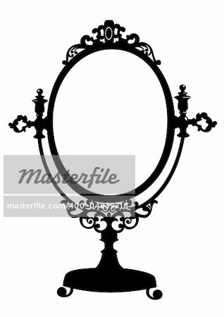 Silhouette of retro oval cosmetic mirror. Vector illustration isolated on white.