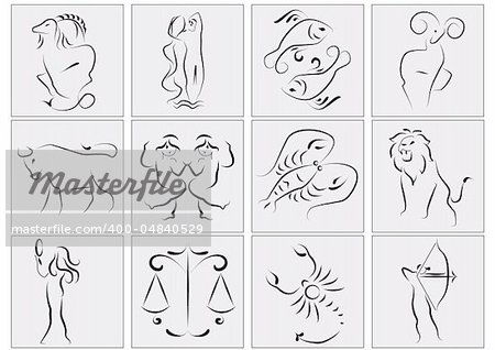 Vector drawn zodiac signs collection.