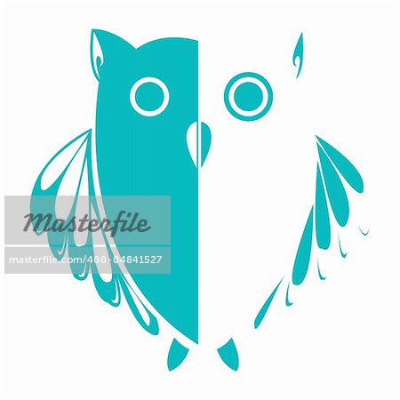 stylized owl blue, abstract vector art illustration