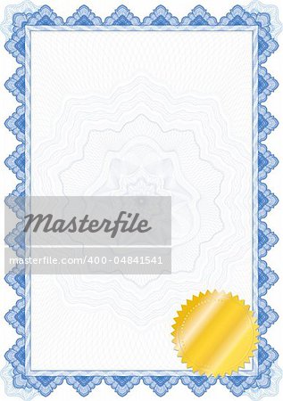 Classic guilloche border for diploma or certificate / vector/ with seal and protective ornament in the centre /  Layers are separated! Editing is easy