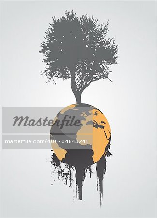 Earth globes with tree, vector illustration