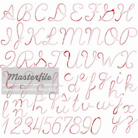red abstract alphabet isolated on white background, vector art illustration