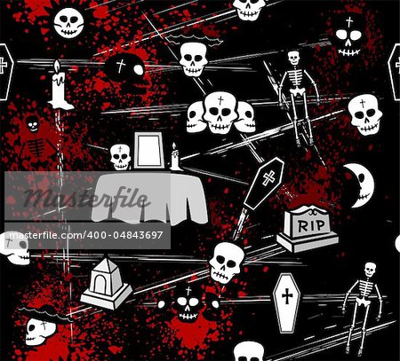 Skulls seamless pattern in grayscale over white background