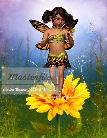 A butterfly fairy on a sunflower