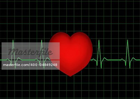 Illustration of a graph heart monitor and a heart