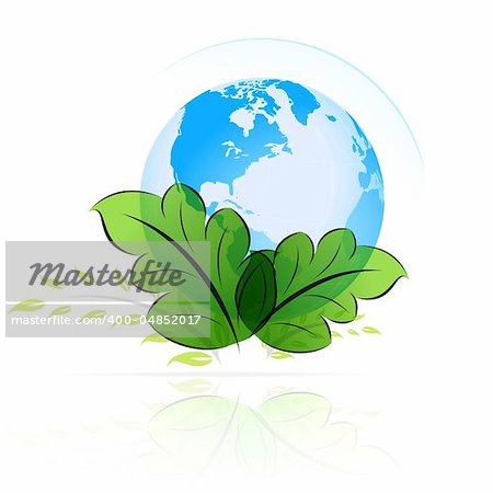 Green planet icon with leaves for your design