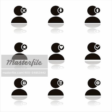 set of 9 black user icons
