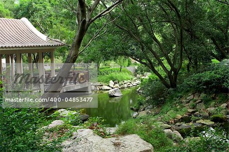Chinese traditional garden at day in Hong Kong