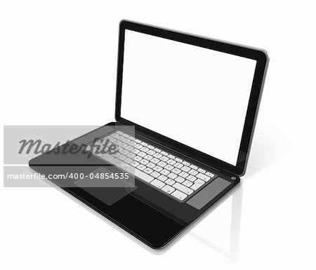 3D black laptop computer isolated on white with 2 clipping path : one for global scene and one for the screen