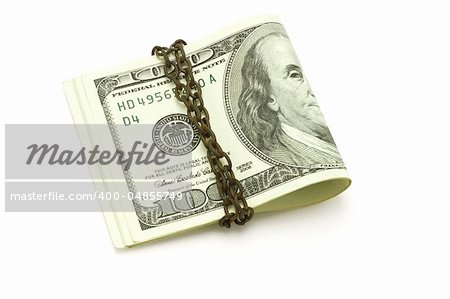 100 US dollars chained on white background