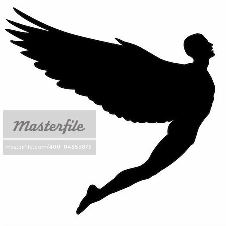 Editable vector silhouette of a man with wings flying