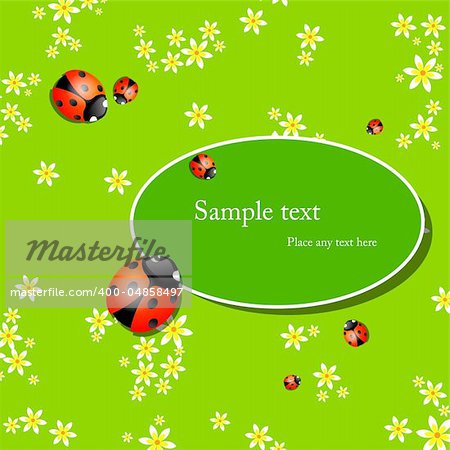 Vector spring background with small flowers and ladybugs