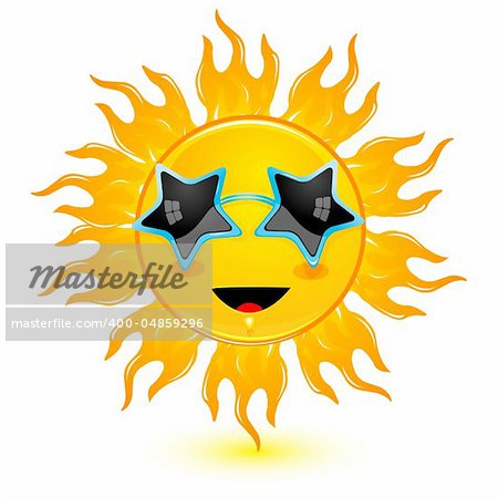 illustration of abstract sun wearing goggles on white background