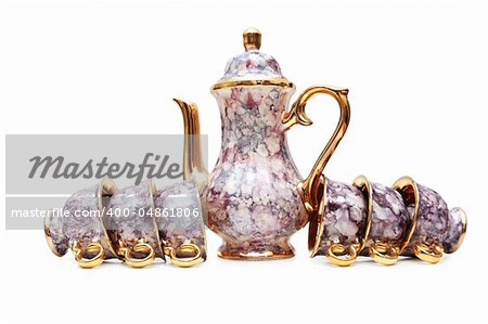 Cups and kettle isolated on white background