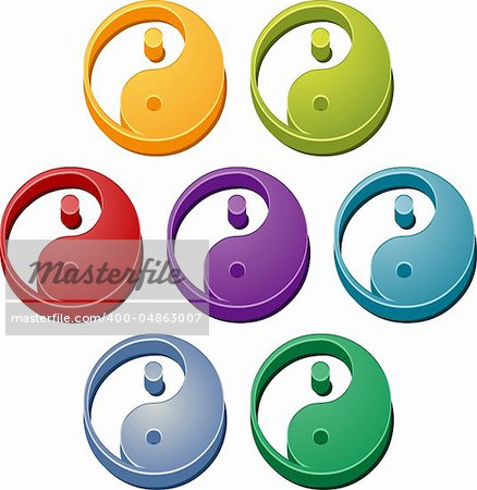 Yin Yang balance info button icon colored illustration set