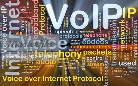 Background concept wordcloud illustration of VoIP glowing light