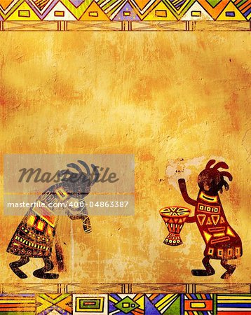 Dancing musicians. African traditional patterns