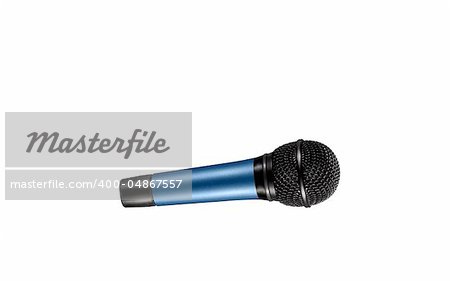 blue microphone with black wire isolated on white