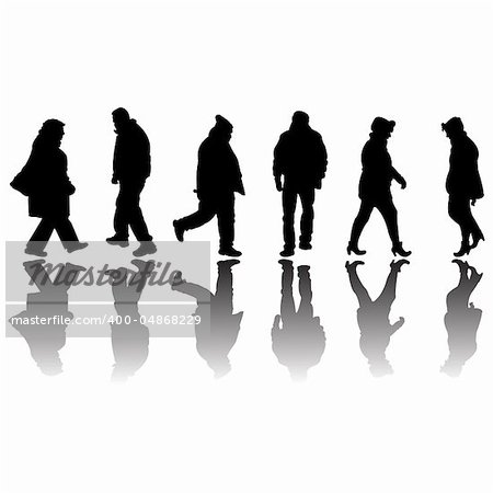 people black silhouettes isolated on white background, abstract art illustration