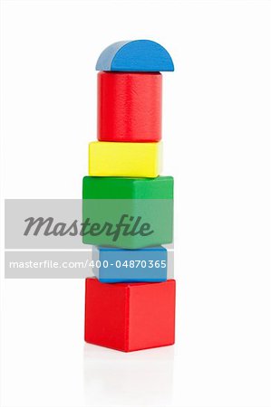 Colorful wooden kids blocks on a white background