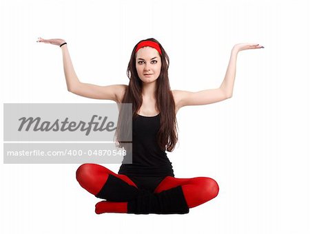 Women in yoga style on the white background.