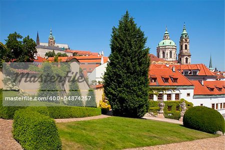 czech republic, prague - 18th century vrtba garden (vrtbovska zahrada) and st. nicholas church