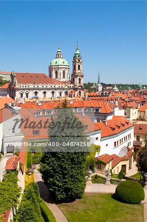 czech republic, prague - 18th century vrtba garden (vrtbovska zahrada) and st. nicholas church