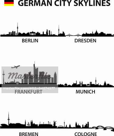 detailed vector illustration of the german cities Berlin, Bremen, Cologne, Dresden, Frankfurt am Main and Munich